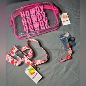 Pink HOWDY Clear Pouch with Lanyard and Keychain Set 3 pc Set New